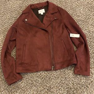 Old Navy Maroon Faux Suede Cropped Moto Jacket